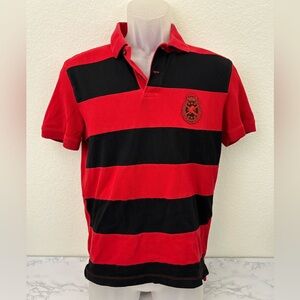 Express Shirt Mens S Red Black Short Sleeve Casual Pique Polo Striped Shirt​